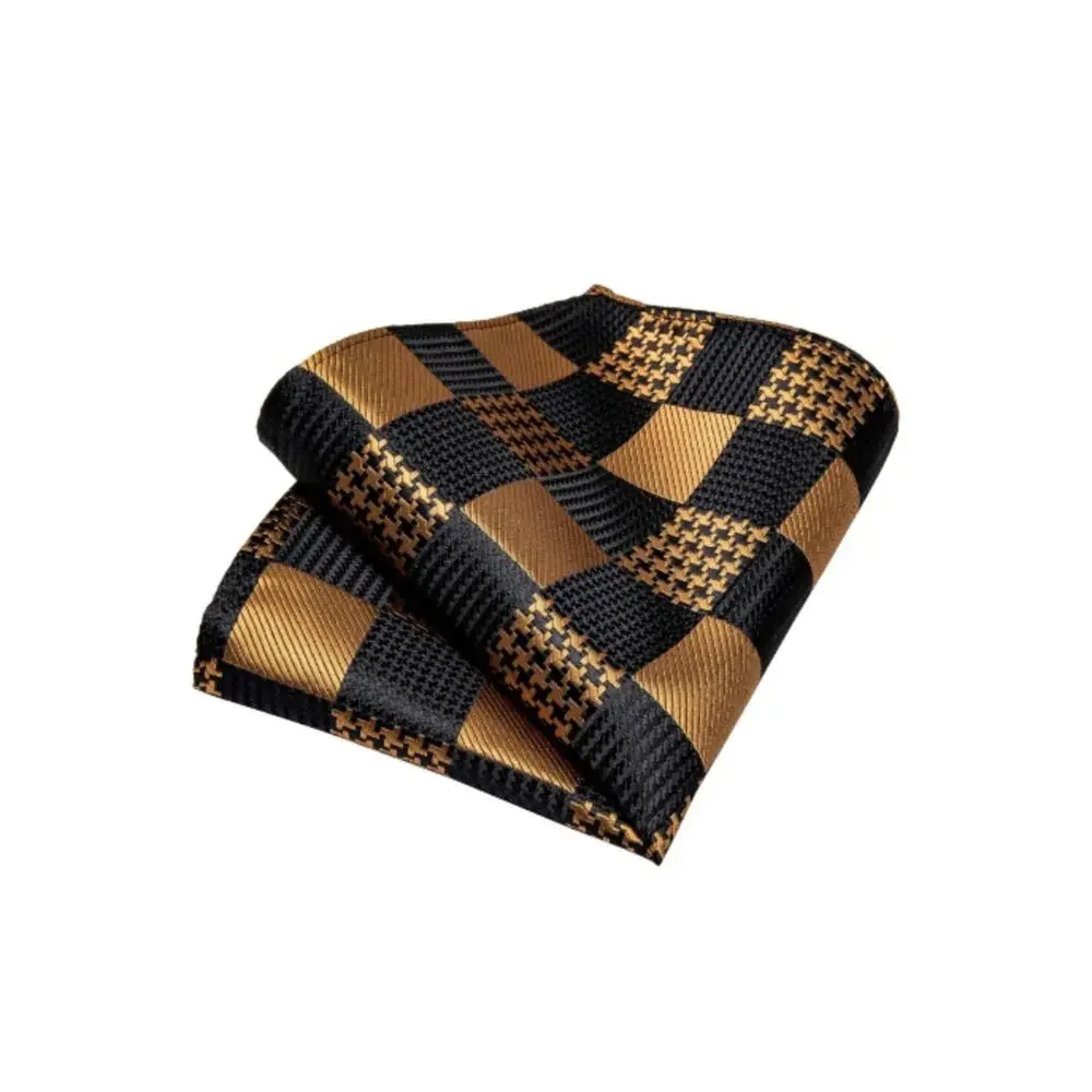 Checkered Necktie, Pocket Square and Cufflinks Set in Yellow/Black